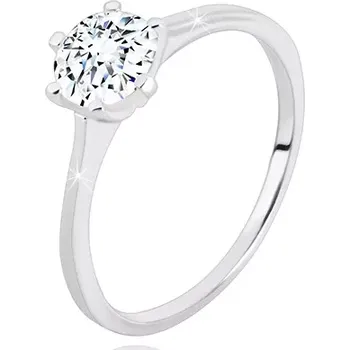 Prsten Stříbrný 925 prsten - úzká ramena, blýskavý zirkon v transparentním odstínu, 6 mm - Velikost: 56