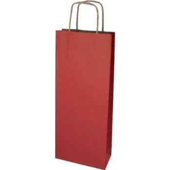 Papírová taška na víno tmavě červená 140x80x390 mm s krouceným uchem od 25 ks