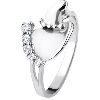 Prsten Stříbrný prsten 925, větší a menší chodidlo, čiré blyštivé kamínky - Velikost: 52