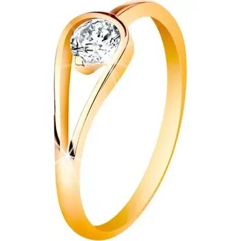 Prsten Zlatý 14K prsten s úzkými lesklými rameny, čirý zirkon ve smyčce - Velikost: 50