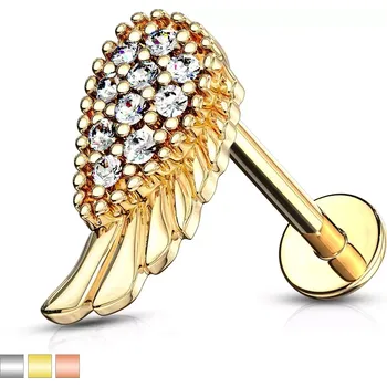 Piercing Piercing do brady a rtu, z oceli 316L - andělské křídlo a slzička se zirkony - Délka piercingu: 6 mm, Barva piercing: Měděná