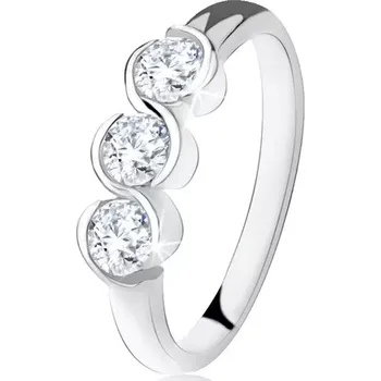 Prsten Prsten se třemi čirými kamínky, zatočené linie, stříbro 925 - Velikost: 52