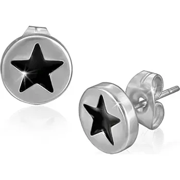 Náušnice Puzetové náušnice z oceli - černá hvězda v kruhu