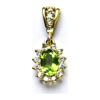 Přívěsek Zlatý přívěsek Kate, žluté zlato, přírodní olivín, zirkony, čiré zirkony, P 1480