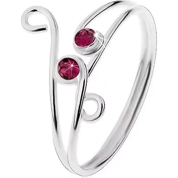 Prsten Nastavitelný stříbrný prsten 925 - dva fialové zirkony se smyčkami