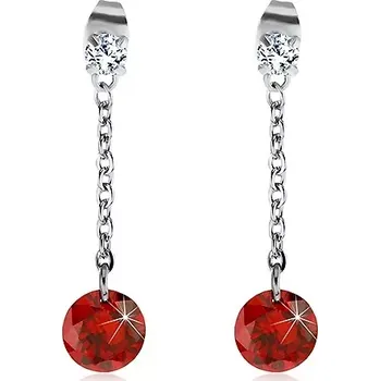 Náušnice Náušnice z oceli 316L s velkým červeným zirkonem na řetízku