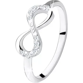 Prsten Stříbrný zásnubní prsten 925, ležící osmička, čiré zirkony - Velikost: 49