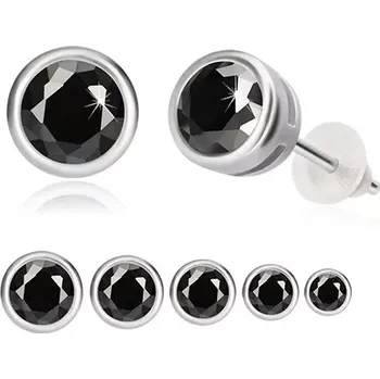 Náušnice Stříbrné náušnice 925 - černý zirkon, kulatá objímka, puzetky - Hlavička: 8 mm