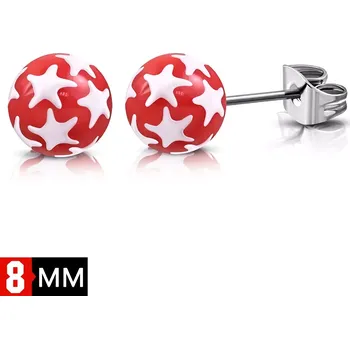 Náušnice Náušnice z chirurgické oceli, červené kuličky s bílými hvězdami
