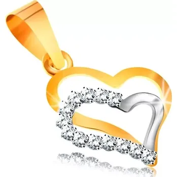 Přívěsek Přívěsek ze 14K zlata - dva obrysy srdíček ze žlutého a bílého zlata, zirkonky