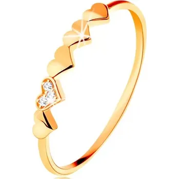 Prsten Prsten ve 14K žlutém zlatě - malá blýskavá srdíčka, čiré zirkonky - Velikost: 49