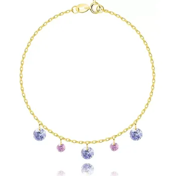 Náramek Náramek ze stříbra 925 - zlatá barva, levandulové a růžové zirkony, tenký řetízek