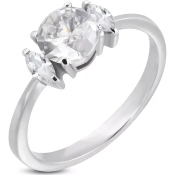 Prsten Zásnubní prsten s kulatým zirkonem a dvěma oválnými zirkony - Velikost: 54