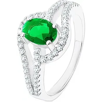 Prsten Prsten ze stříbra 925, propojené obrysy kapek, zelený zirkon - Velikost: 54