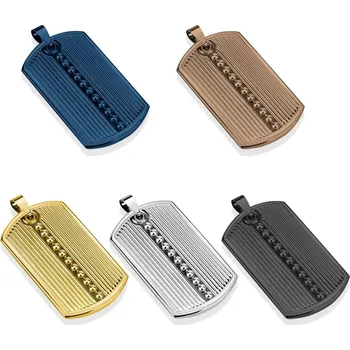 Přívěsek Přívěsek z oceli 316L, podlouhlá známka, zářezy, kuličky, různé barvy - Barva: Zlatá