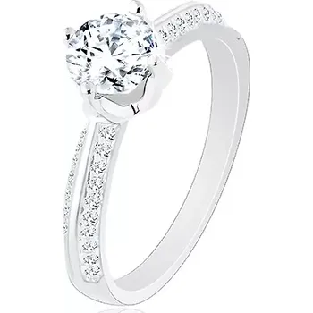 Prsten Zásnubní prsten ze stříbra 925, zkosená třpytivá ramena, kulatý zirkon - Velikost: 58