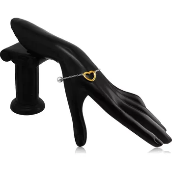 Náramek Ocelový náramek s perleťovou kuličkou, obrys srdce ve zlaté barvě