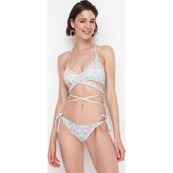 Dámská móda Trendyol květovaný vrchní díl bikin s vázáním Trendyol šedá 1858717