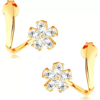 Náušnice Náušnice ze žlutého 14K zlata - zvlněná stuha, blýskavý zirkonový květ