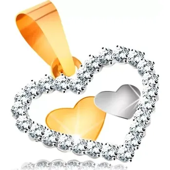 Přívěsek Přívěsek v kombinovaném zlatě 585 - dvě malá srdíčka v kontuře srdce ze zirkonů