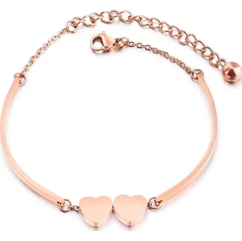 Náramek Náramek z oceli - dvě lesklá srdíčka mezi oblouky, měděná barva