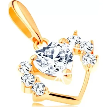 Přívěsek Přívěsek ve žlutém 14K zlatě - úzká kontura srdce se zirkony, čiré srdíčko