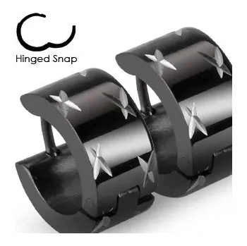 Náušnice Kruhové černé náušnice z oceli, lesklé křížky ve stříbrném odstínu