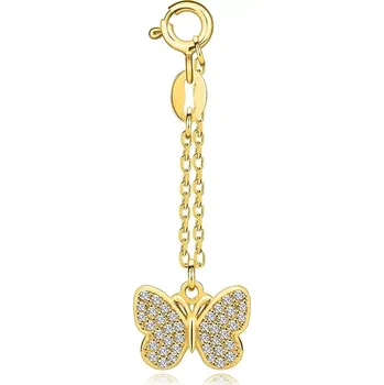 Přívěsek Přívěsek ze stříbra 925 - zlatá barva, motýl s čirými zirkony, krátký řetízek