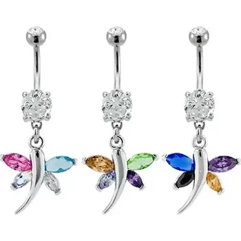 Piercing Piercing do pupíku barevná vážka - Barva zirkonu: Oranžová - Světlezelená - Fialová - Levandulová