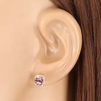 Náušnice Stříbrné náušnice 925 - kulatý zirkon v bledě fialovém odstínu, čtvercový kotlík