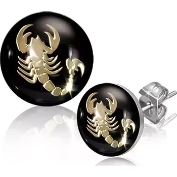 Náušnice Puzetové náušnice z oceli, štír zlaté barvy na černém pozadí