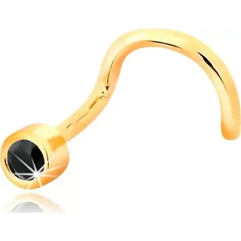 Piercing Piercing do nosu ze žlutého 14K zlata - zahnutý tvar, tmavomodrý safír v objímce