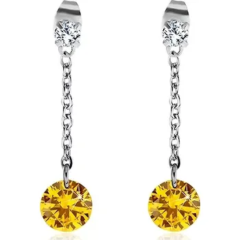 Náušnice Náušnice z chirurgické oceli, velký žlutý a menší čirý zirkon, řetízek