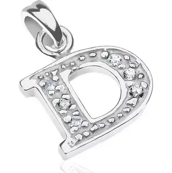 Přívěsek Stříbrný přívěsek - tiskací písmeno D, třpytivý vnitřek se zirkony