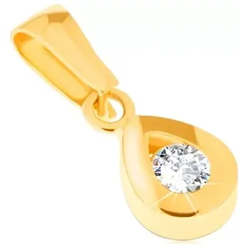 Přívěsek Přívěsek ze žlutého 14K zlata - blyštivá kontura slzy, kulatý čirý kamínek