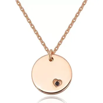 Náhrdelník Stříbrný náhrdelník 925 - kruhová známka, černý diamant v srdíčkovém zářezu