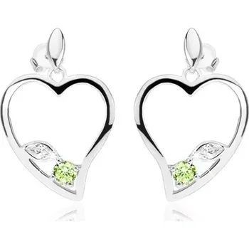 Náušnice Stříbrné náušnice 925, obrys asymetrického srdce, čirý a zelený zirkon