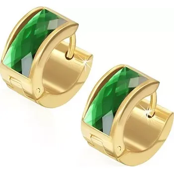 Náušnice Náušnice z oceli 316L, povrch zlaté barvy, obdélníkový zelený zirkon