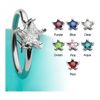 Piercing Piercing kroužek se zirkonem ve tvaru hvězdy - Barva zirkonu: Aqua modrá - Q
