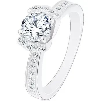 Prsten Zásnubní stříbrný prsten 925, zářivý čirý zirkon, dva blýskavé oblouky - Velikost: 57