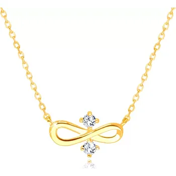 Náhrdelník Náhrdelník 585 ve žlutém zlatě - symbol "INFINITY", dva čiré zirkony uprostřed