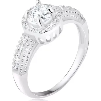 Prsten Stříbrný 925 prsten, čirý zirkon s lemem, zirkonová ramena - Velikost: 55