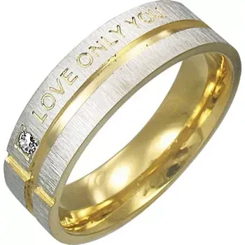 Prsten Prsten z chirurgické oceli - stříbrný se zlatými pásy, vyznání lásky - Velikost: 54