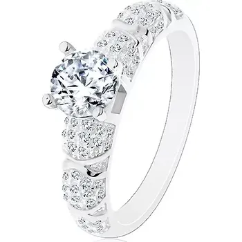 Prsten Zásnubní prsten, stříbro 925, větší kulatý zirkon čiré barvy, třpytivá ramena - Velikost: 50