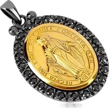 Přívěsek Přívěsek ze stříbra 925 - Zázračná medaile ve zlatém odstínu, ozdobný okraj tmavě šedé barvy