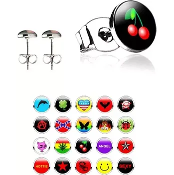 Náušnice Puzetové ocelové náušnice, různé vzory, čirá glazura - Tvar hlavičky: Černo-bílá hvězda