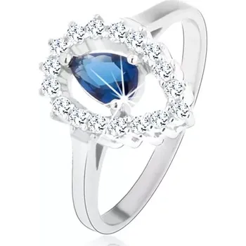 Prsten Prsten, stříbro 925, čirá kontura obrácené kapky s modrou zirkonovou slzou - Velikost: 57