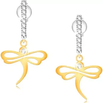 Náušnice Náušnice ze zlata 585 - lesklá vážka na zirkonovém obloučku