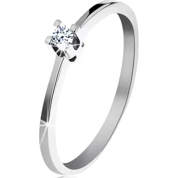 Prsten Prsten z bílého 14K zlata - tenká lesklá ramena, blýskavý čirý diamant - Velikost: 60