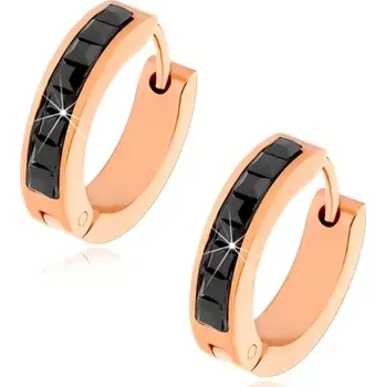 Náušnice Kloubové náušnice měděné barvy z oceli, černé čtvercové kamínky